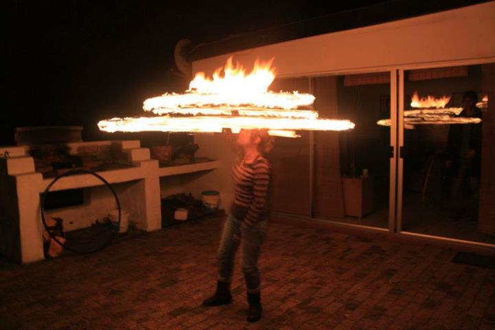 Sandy on fire hoop